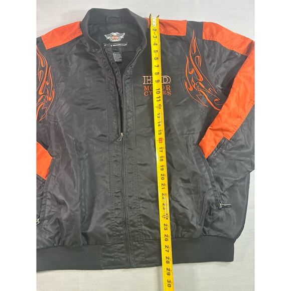 Harley Davidson Jacket Mens XL Black Orange Flame Logo Zip Up Motorcycle - Picture 6 of 8